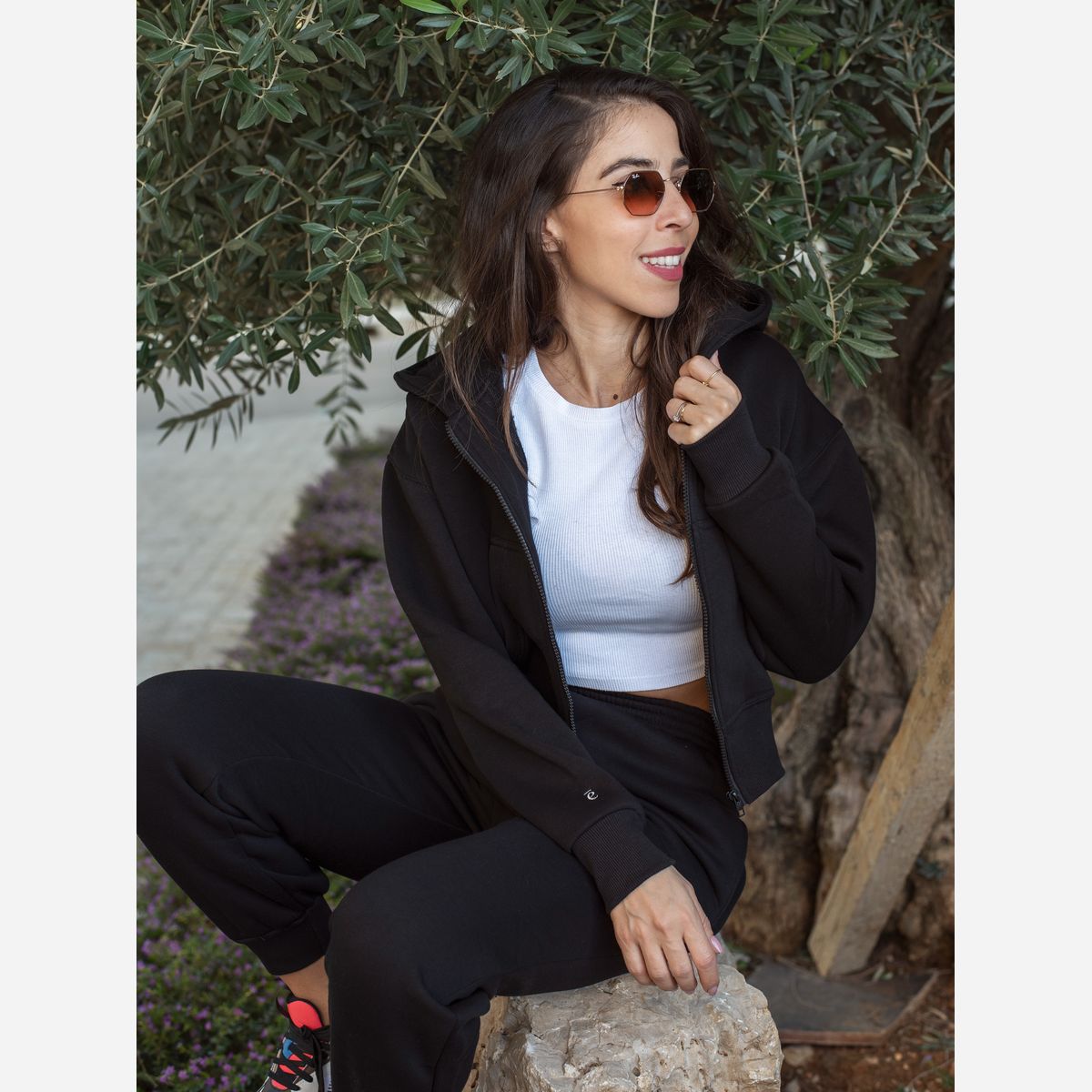 Cropped Zip Hoodie in Black by Frēdom | LEMONADE FASHION