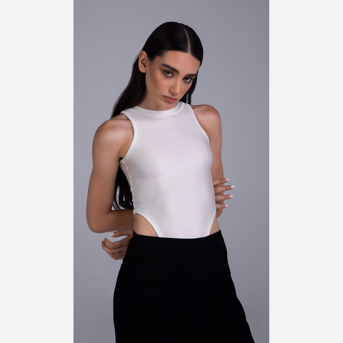 White Halter Neck Bodysuit by Olympeah | LEMONADE FASHION