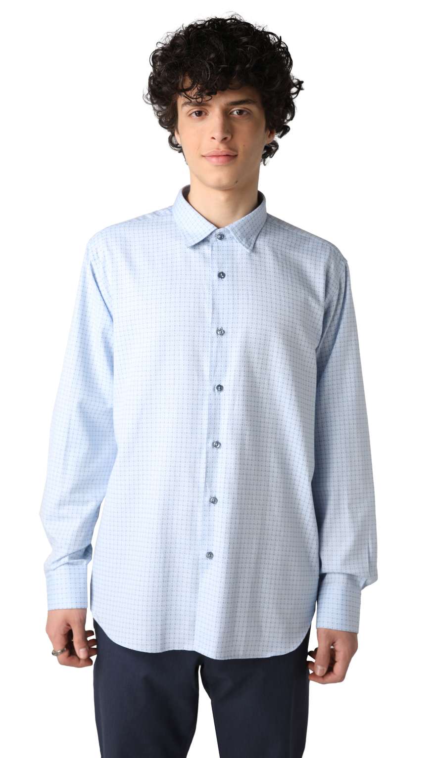 Blue Cotton Button Up Shirt by ZED 